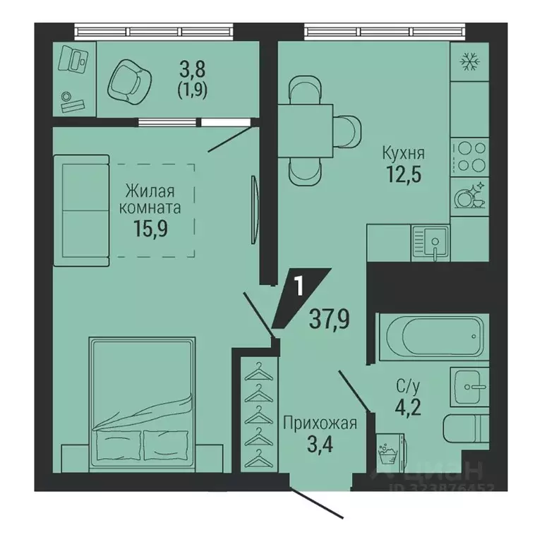 1-к кв. Свердловская область, Екатеринбург Вторчермет жилрайон,  (37.9 ... - Фото 2