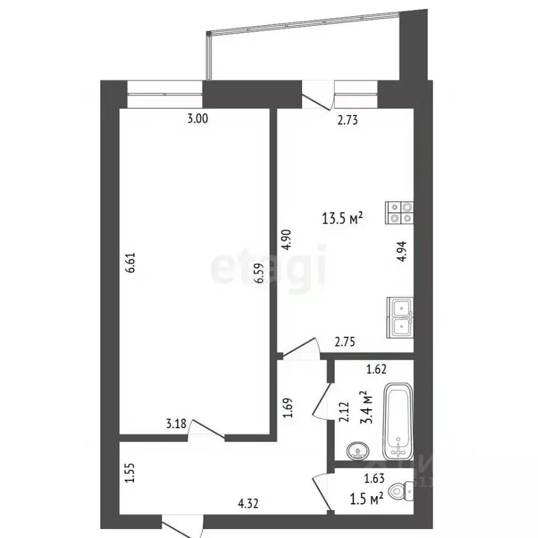 1-к кв. Мордовия, Саранск Мордовская ул., 35К195 (47.6 м) - Фото 2