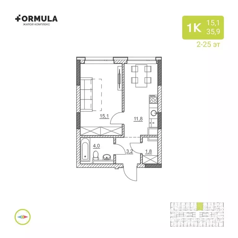 1-комнатная квартира: Уфа, жилой район Зелёная Роща (35.9 м) - Фото 1