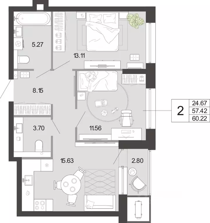 2-к кв. Тульская область, Тула ул. Фридриха Энгельса, 74 (60.22 м) - Фото 2