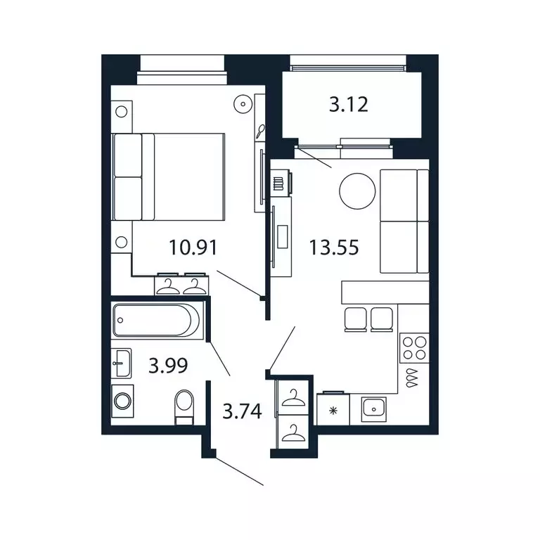 1-комнатная квартира: город Новоселье, Центральная улица, 30к1 (31.8 ... - Фото 1