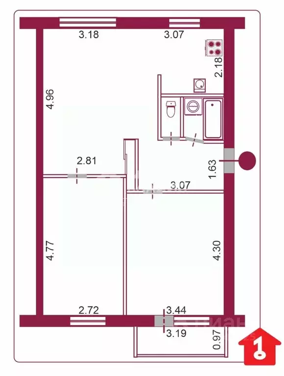 3-к кв. Омская область, Омск ул. Волховстроя, 88 (59.6 м) - Фото 2