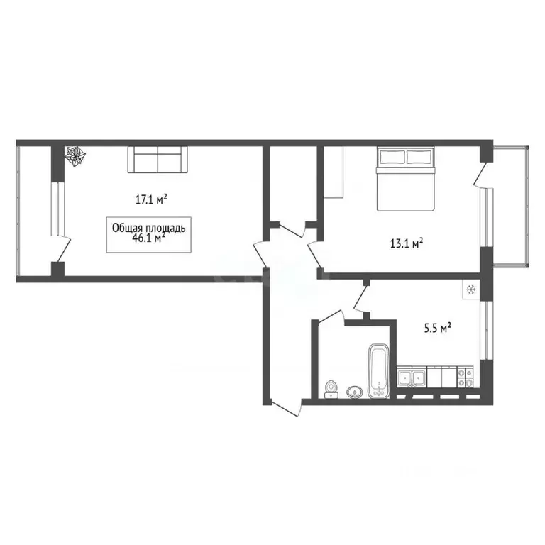 2-к кв. Новосибирская область, Новосибирск ул. Челюскинцев, 24 (46.1 ... - Фото 2