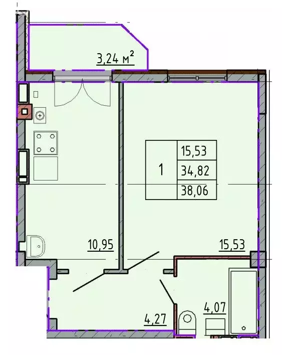 1-комнатная квартира: Шахты, улица Калинина, 10 (38.02 м) - Фото 0