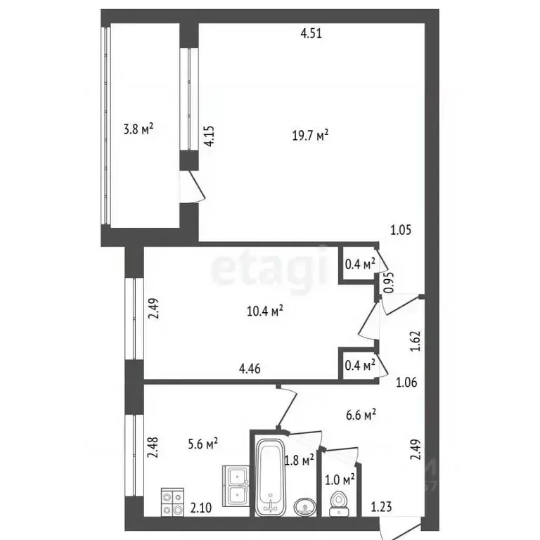 2-к кв. Санкт-Петербург ул. Козлова, 49К2 (45.9 м) - Фото 2