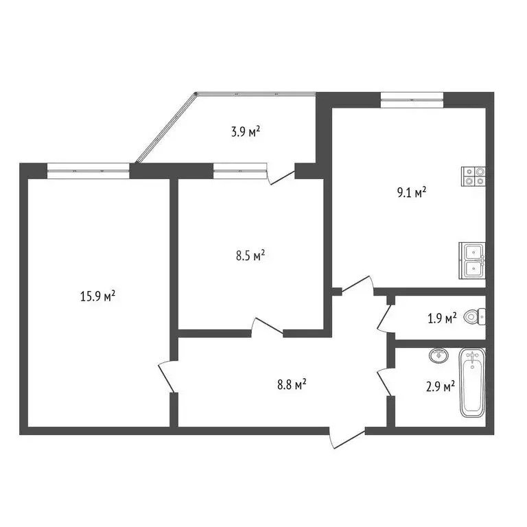 2-комнатная квартира: Тюмень, улица Михаила Сперанского, 25 (43.7 м) - Фото 1