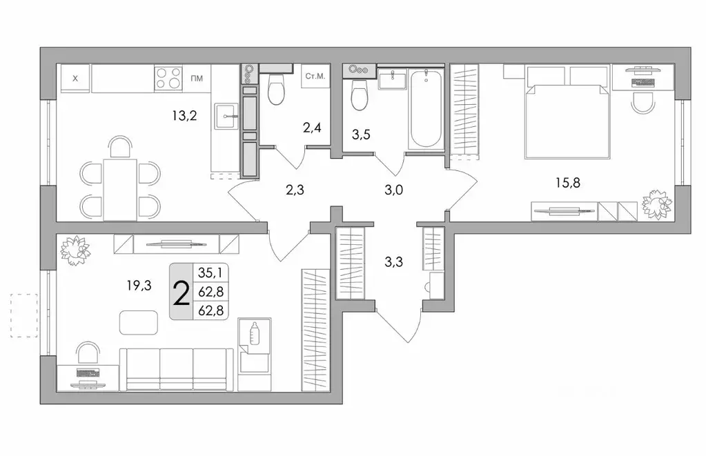 2-к кв. воронежская область, воронеж ул. шишкова, 140б/16 (62.8 м) - Фото 0