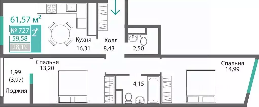 2-к кв. Крым, Симферополь Крымская роза мкр,  (61.57 м) - Фото 0