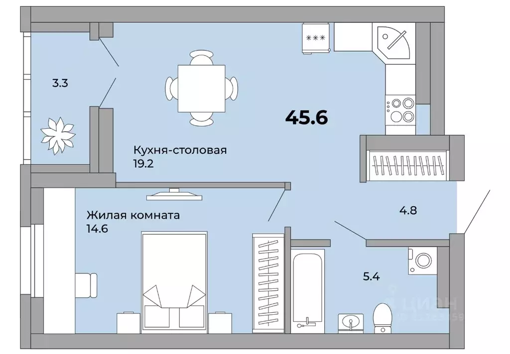 1-к кв. Свердловская область, Екатеринбург ул. Орловская (45.6 м) - Фото 0