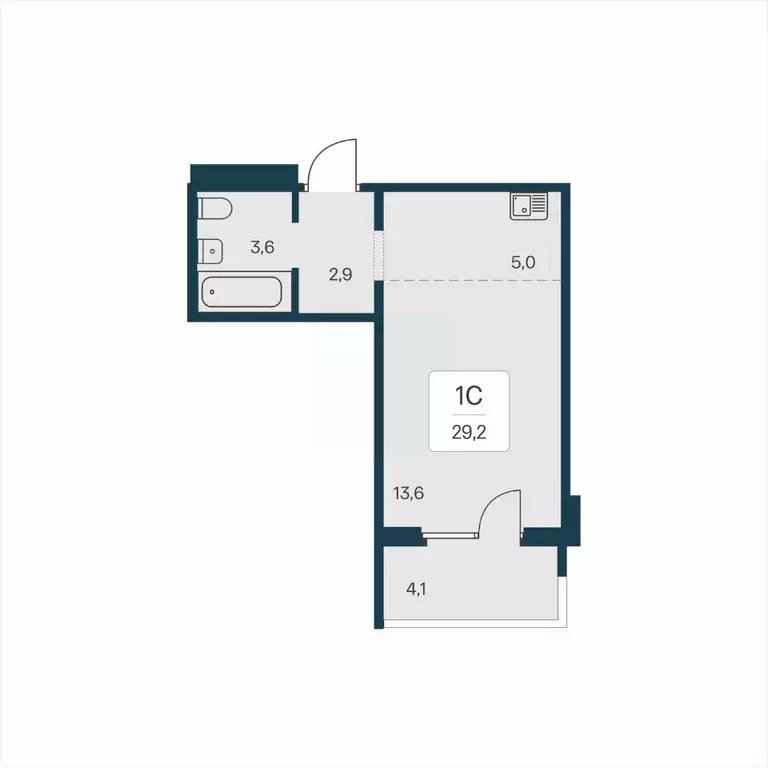 Студия Новосибирская область, Новосибирск На Игарской кв-л,  (29.2 м) - Фото 1