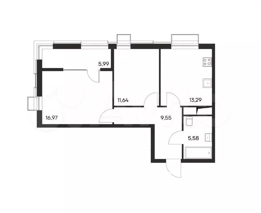 2-к. квартира, 63 м, 4/4 эт. - Фото 1