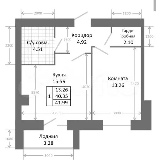 1-к. квартира, 43,6 м, 5/9 эт. - Фото 1