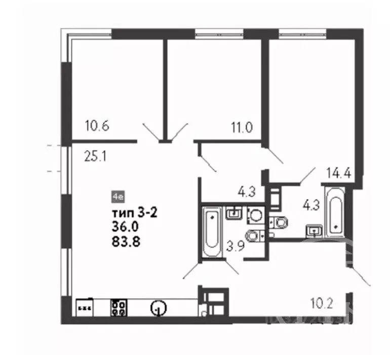 3-к кв. Санкт-Петербург ул. Шостаковича, 3к1 (83.8 м) - Фото 1