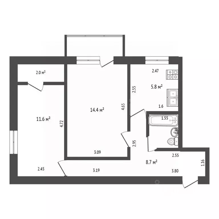 2-к кв. Ставропольский край, Ессентуки Октябрьская ул. (45.3 м) - Фото 2