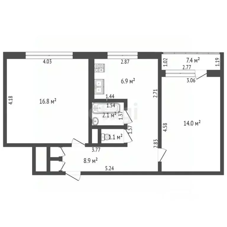 2-к кв. Калининградская область, Калининград Мариупольская ул., 7 ... - Фото 2