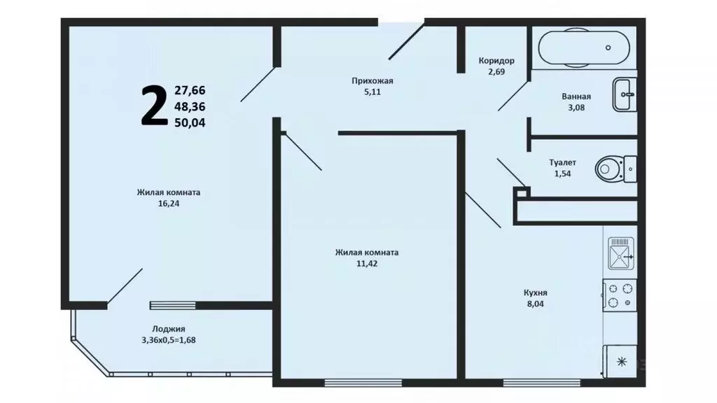 2-к кв. Адыгея, Тахтамукайский район, Яблоновский пгт Солнечная ул., ... - Фото 2