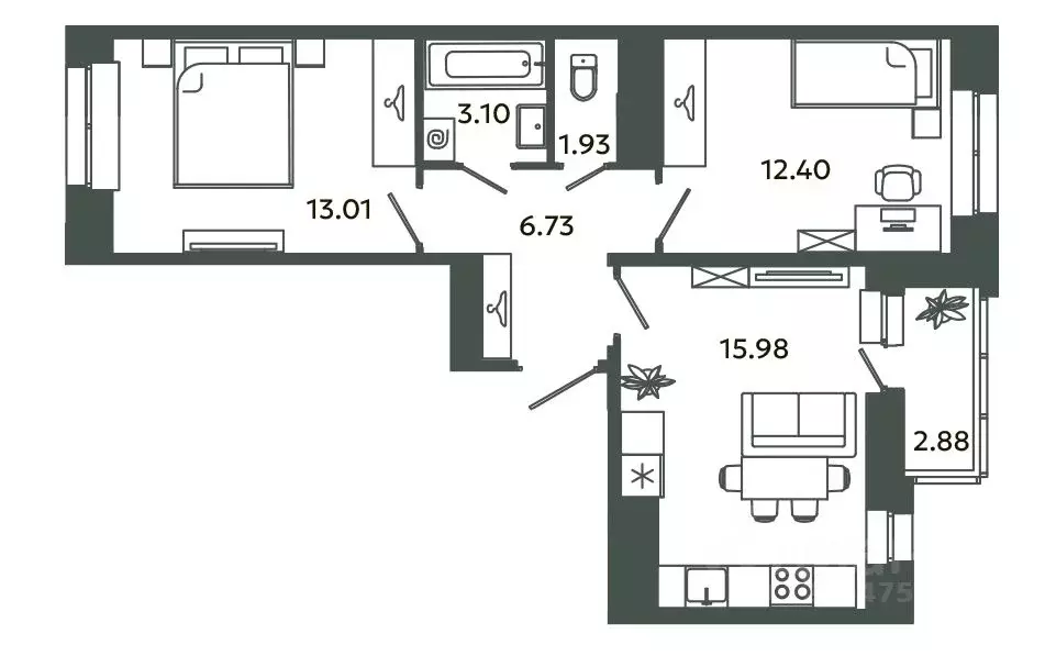 2-к кв. Ленинградская область, Ломоносовский район, Аннинское ... - Фото 1