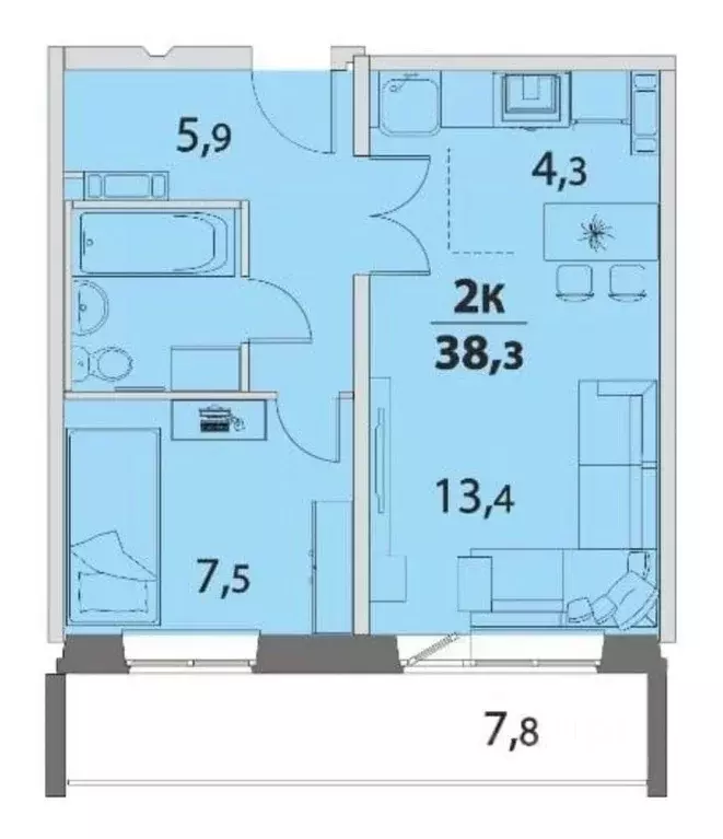 2-к кв. Томская область, Томск ул. Береговая, 25 (38.3 м) - Фото 1