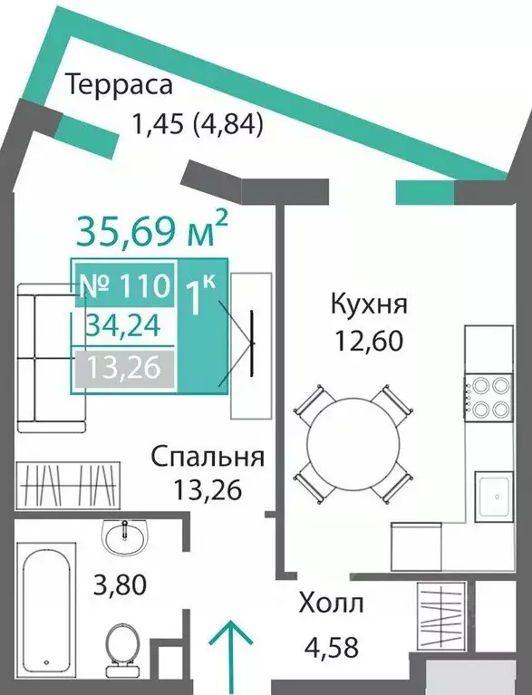1-к кв. Крым, Симферополь Крымская роза мкр,  (35.69 м) - Фото 0