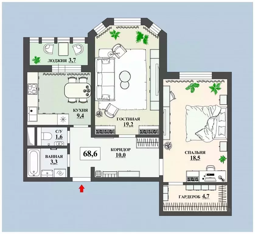2-к кв. Воронежская область, Воронеж ул. Артамонова, 34Ж (68.6 м) - Фото 2