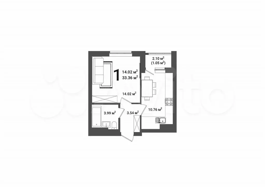 1-к. квартира, 33,5 м, 25/25 эт. - Фото 1