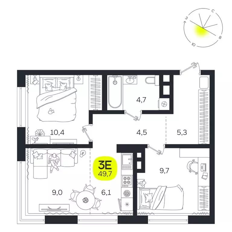 3-комнатная квартира: Екатеринбург, улица Титова, 19Б (49.7 м) - Фото 0