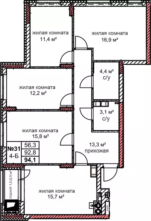 4-к кв. Нижегородская область, Дзержинск Комсомольский мкр,  (94.1 м) - Фото 0