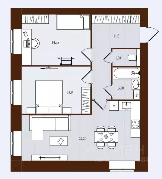 2-к кв. Брянская область, Брянск ул. Романа Брянского (71.58 м) - Фото 1