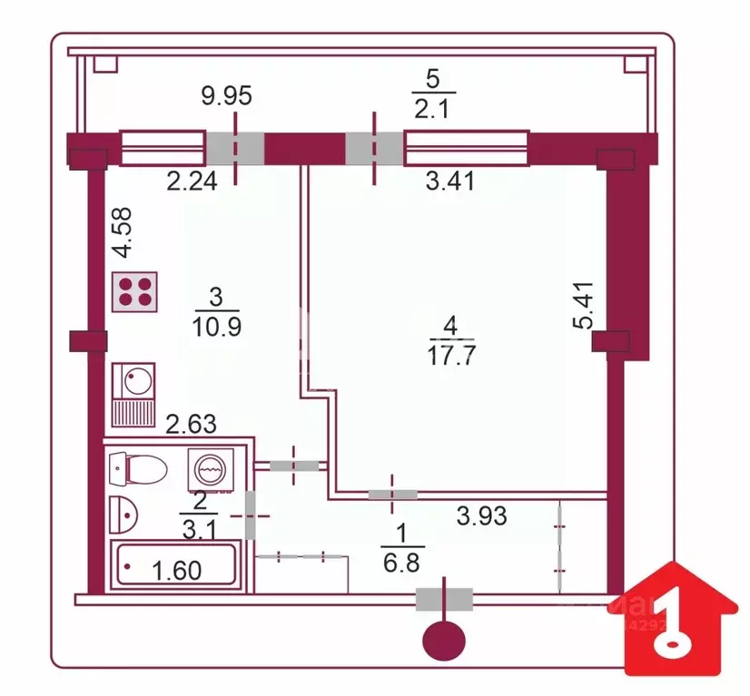 1-к кв. Омская область, Омск ул. 3-я Енисейская, 28 (38.5 м) - Фото 2