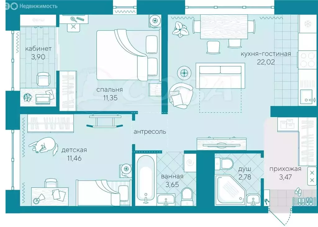 2-комнатная квартира: Тюмень, Краснооктябрьская улица, 14 (56 м) - Фото 2
