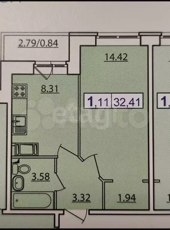 1-к. квартира, 33,1 м, 7/17 эт. - Фото 0