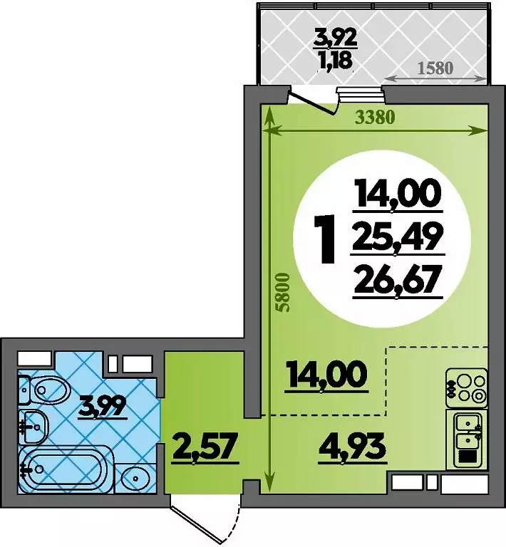 Квартира-студия: Майкоп, улица Владимира Жоги, 4 (26.67 м) - Фото 0
