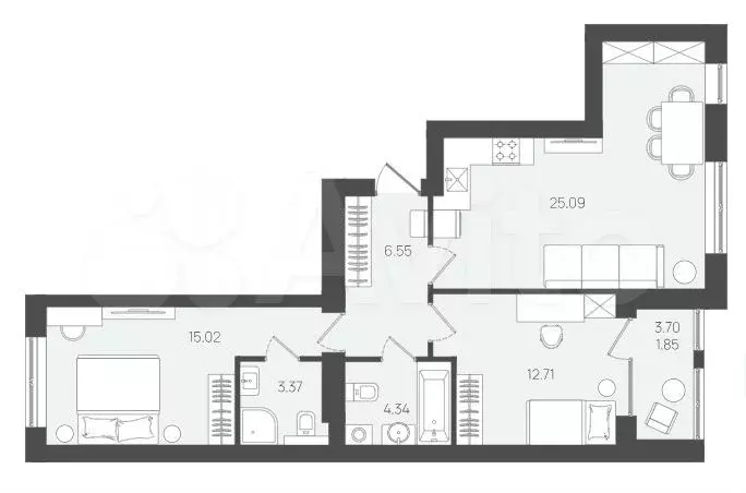 2-к. квартира, 68,9 м, 5/5 эт. - Фото 1