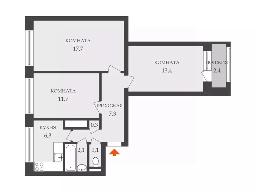 3-к кв. Санкт-Петербург ул. Жени Егоровой, 3К2 (59.9 м) - Фото 1