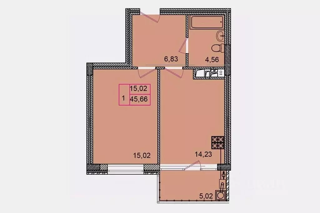 1-к кв. Курская область, Курск ул. Халтурина, 6А (45.66 м) - Фото 1