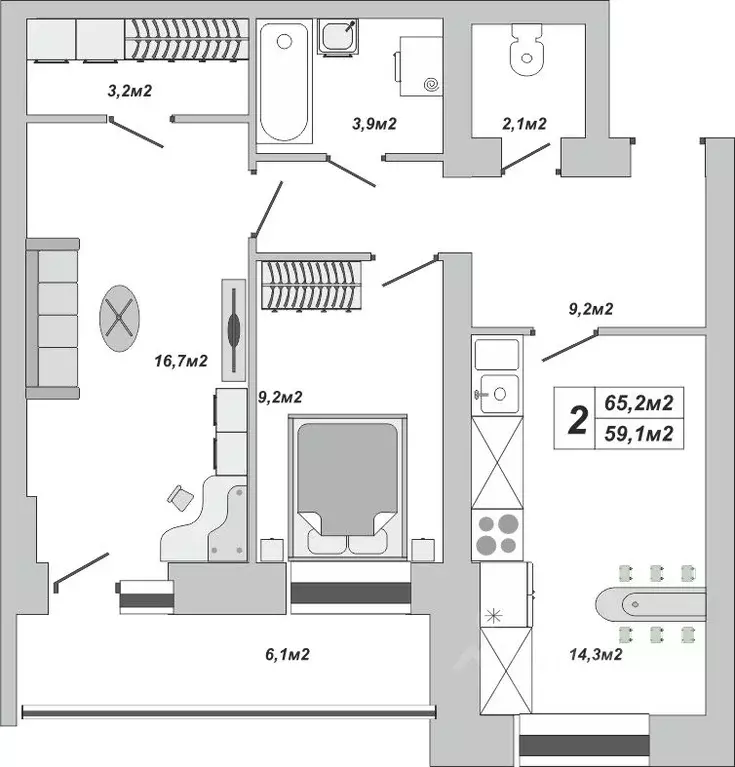 2-к кв. Тамбовская область, Тамбов ул. Чичерина, 7/1к3 (65.2 м) - Фото 0