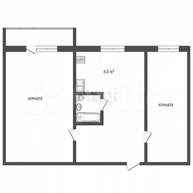 2-к. квартира, 45,1 м, 2/5 эт. - Фото 0