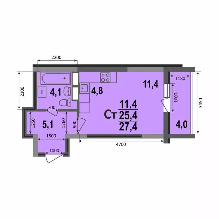 Квартира-студия: Владимир, Смоленская улица, 3Б (27.4 м) - Фото 0