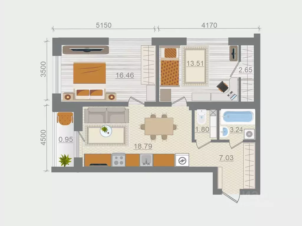 2-к кв. Ленинградская область, Ломоносовский район, Горбунковское ... - Фото 1