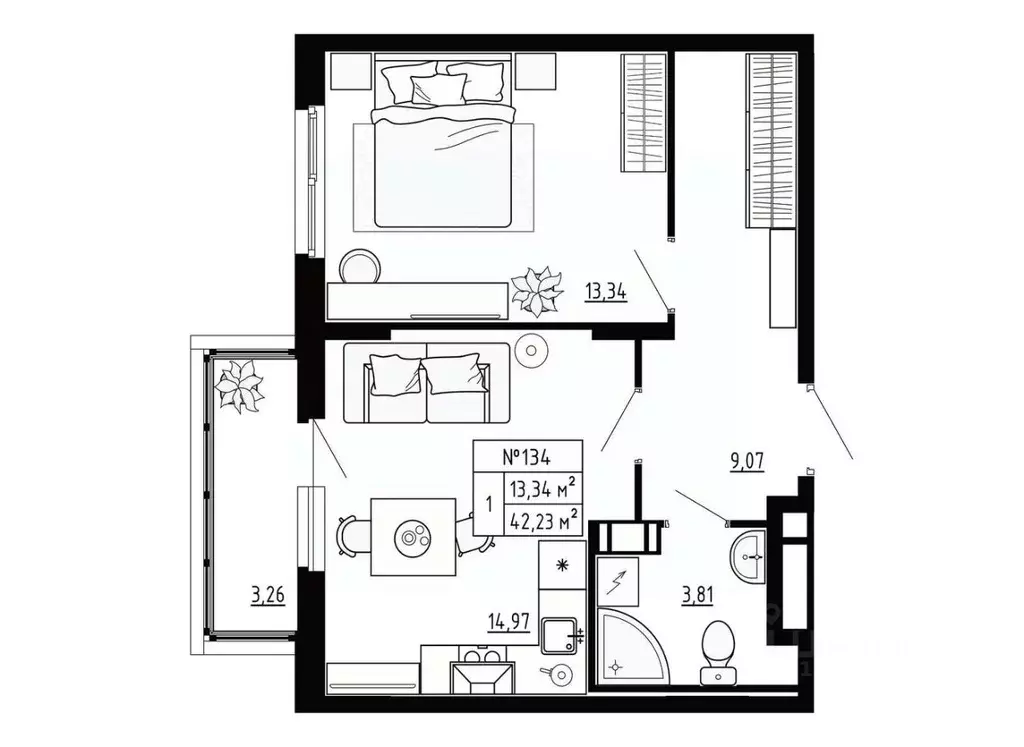 1-к кв. Ленинградская область, Ломоносовский район, Аннинское ... - Фото 1