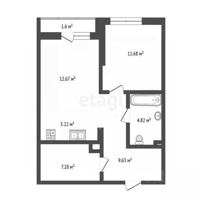 1-к кв. Тюменская область, Тюмень ДОК мкр, ул. Воронинская, 47 (51.2 ... - Фото 2