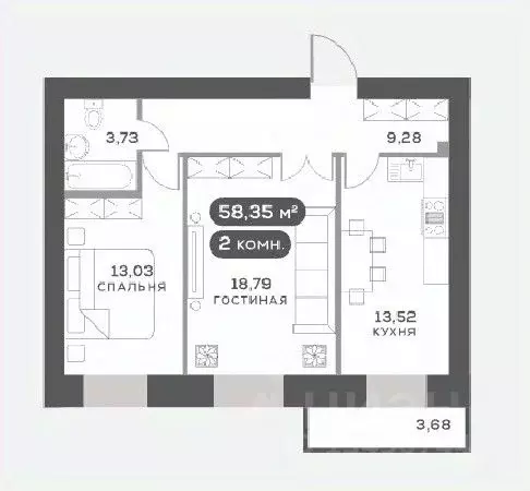 2-к кв. Красноярский край, Красноярск Академгородок мкр,  (58.35 м) - Фото 1
