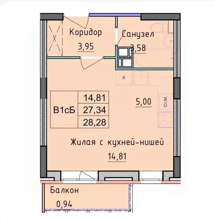 1-к кв. Ярославская область, Ярославль ул. Брагинская, 24 (28.28 м) - Фото 1
