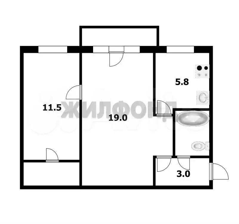 2-к. квартира, 44,6 м, 3/5 эт. - Фото 0
