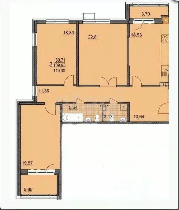 3-к кв. Курская область, Курск ул. Володарского, 50к1 (119.0 м) - Фото 2