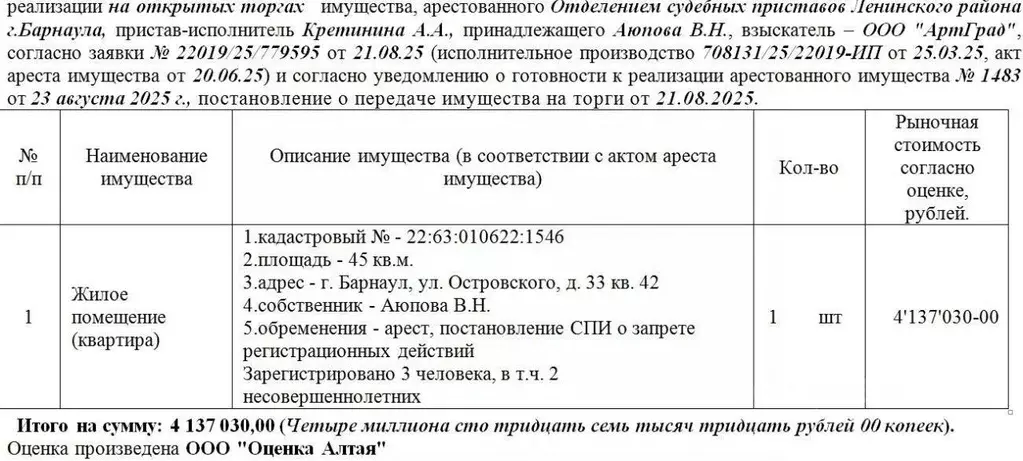 Свободной планировки кв. Алтайский край, Барнаул ул. Островского, 33 ... - Фото 1