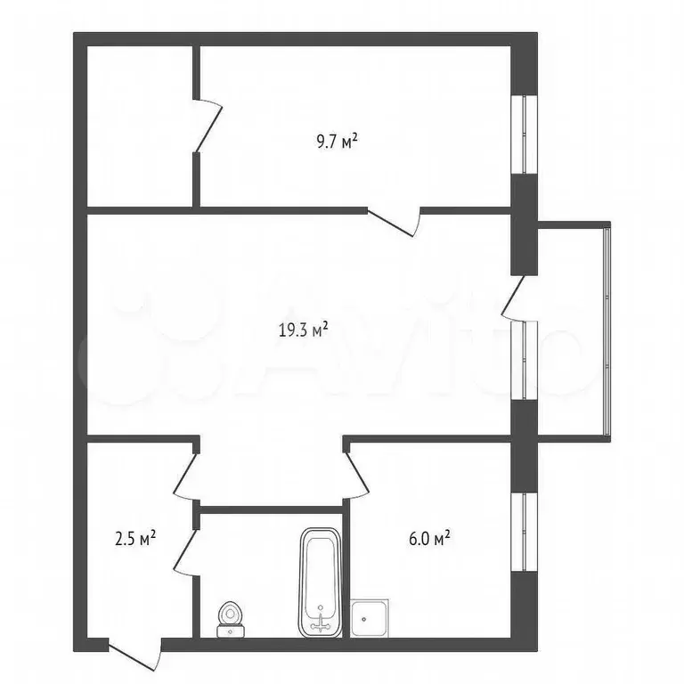 2-к. квартира, 44,6 м, 4/5 эт. - Фото 0