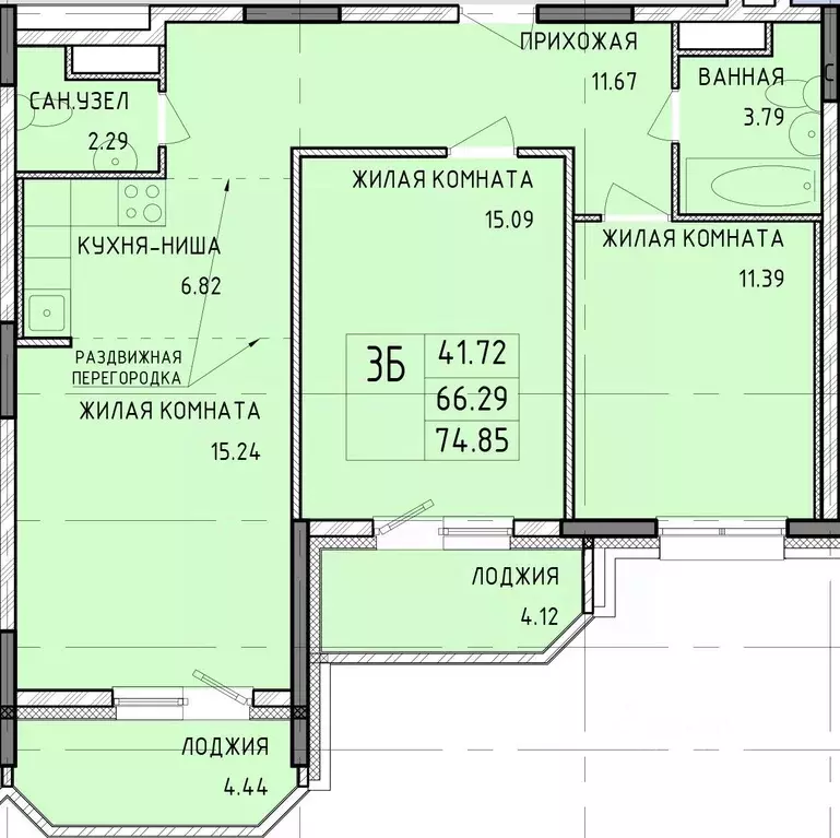 3-к кв. Тульская область, Тула Юго-Восточный мкр,  (74.85 м) - Фото 0