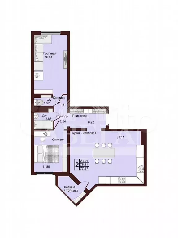 2-к. квартира, 80 м, 5/16 эт. - Фото 1