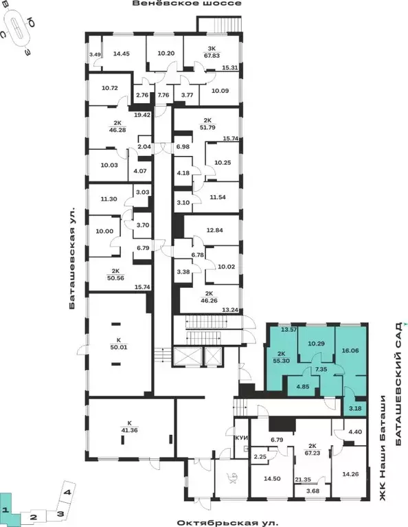 2-к кв. Тульская область, Тула Баташи Парк жилой комплекс (55.3 м) - Фото 2